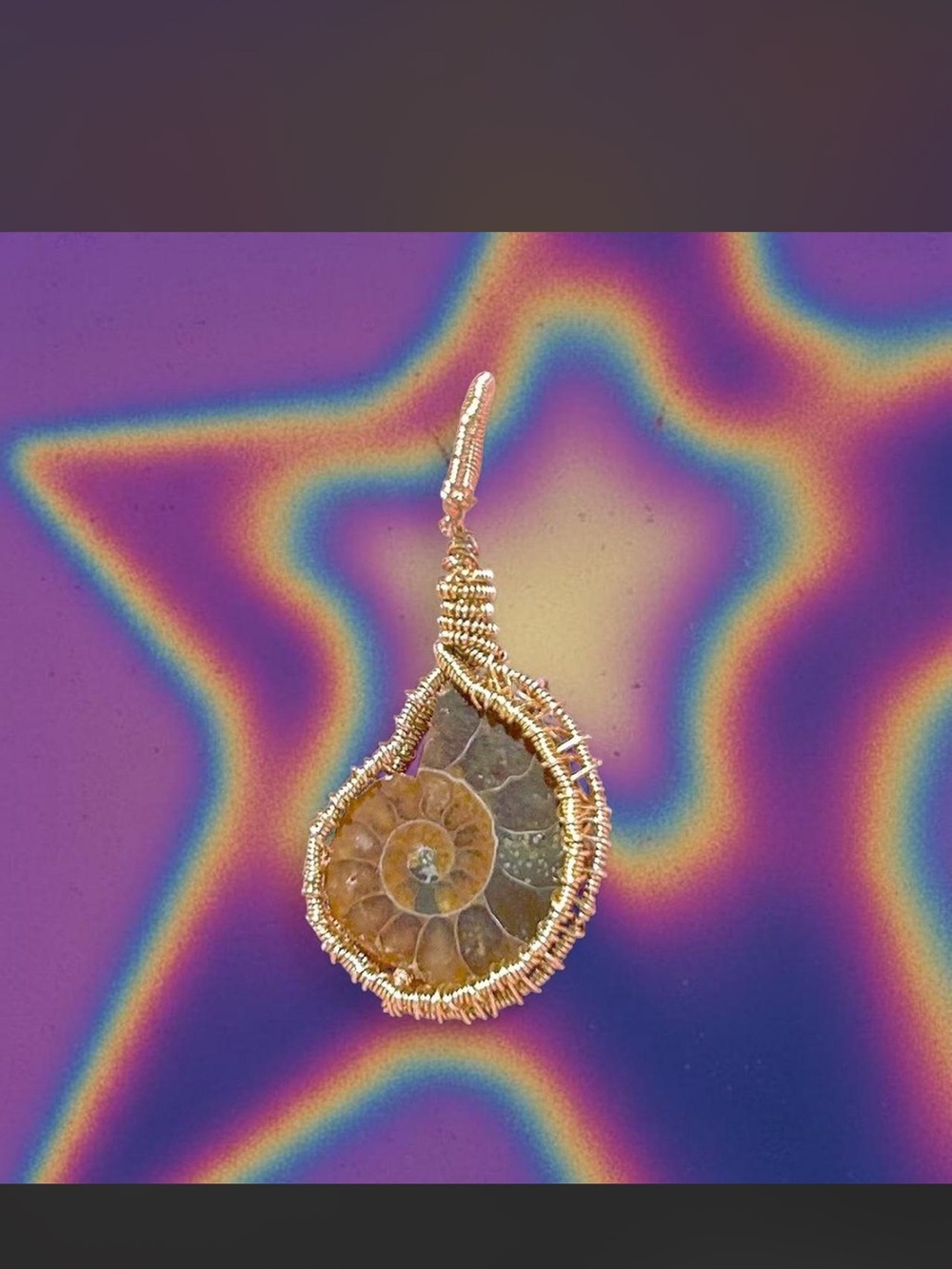 Gold Wire-Wrapped Ammonite Pendant Necklace - Natural Brown & Gold